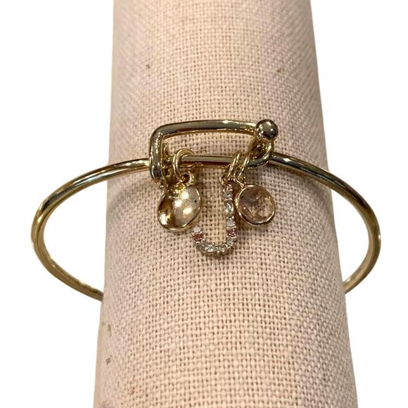 NWT LOFT Gold Tone Pave Rhinestone Initial Charm Bangle Bracelet - LETTER J - Picture 2 of 10